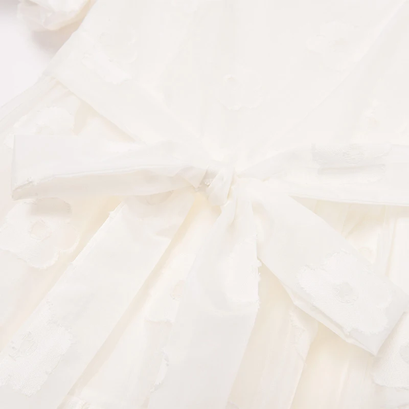 

[EAM] Women White Jacquard Long Temperament Dress New Round Neck Short Sleeve Loose Fit Fashion Tide Spring Summer 2021 1DD8999