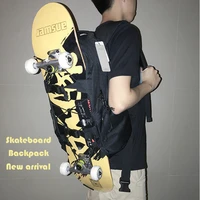 functional skateboard backpack camouflage portable laptop storage bag school parkour double rocker skate board backpack handbag