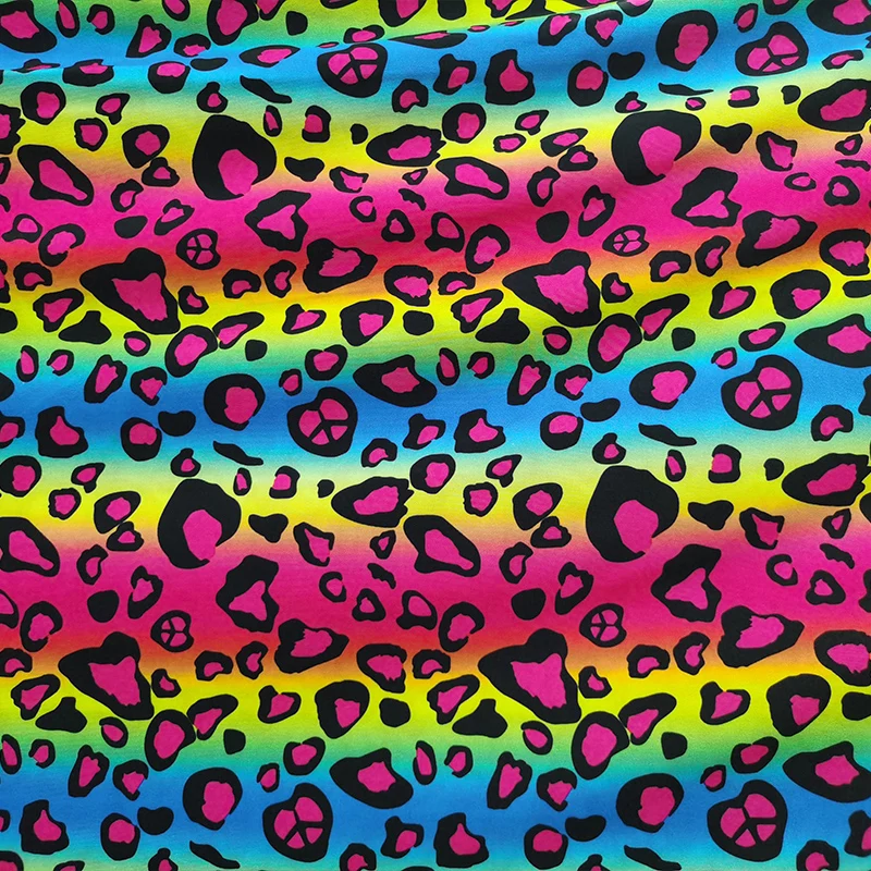 Трикотажная ткань молочный шелк хлопок/спандекс цветной Радужный Леопардовый