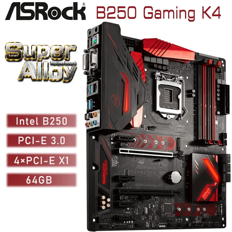 Billig Mainboard ASRock B250 Gaming K4 LGA 1151 7th Ddr4 64gb I7 I5 I3 PCI-E 3,0 M.2 USB 3,1 RGB Desktop Intel B250 ATX Motherboard Verwendet