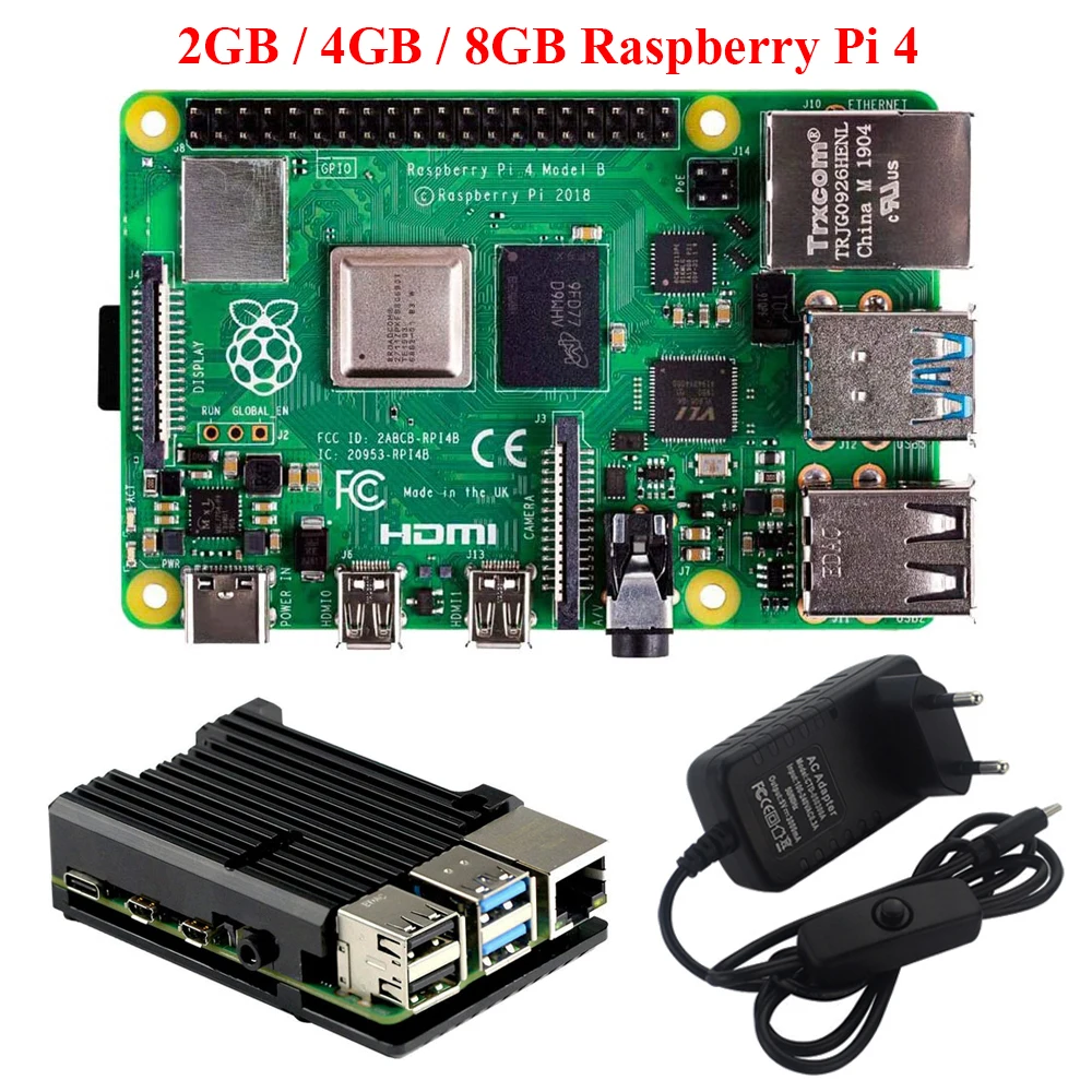 Kaufen Original Raspberry Pi 4 Modell B Starter Kit 2GB / 4GB / 8GB RAM Board Mit Aluminium Fall Gehäuse 5V 3A Netzteil Adapter