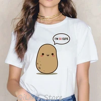 cute potato printed funny t shirts women harajuku kawaii cartoon print tee shirt femme graphic tumblr clothes white tshirt