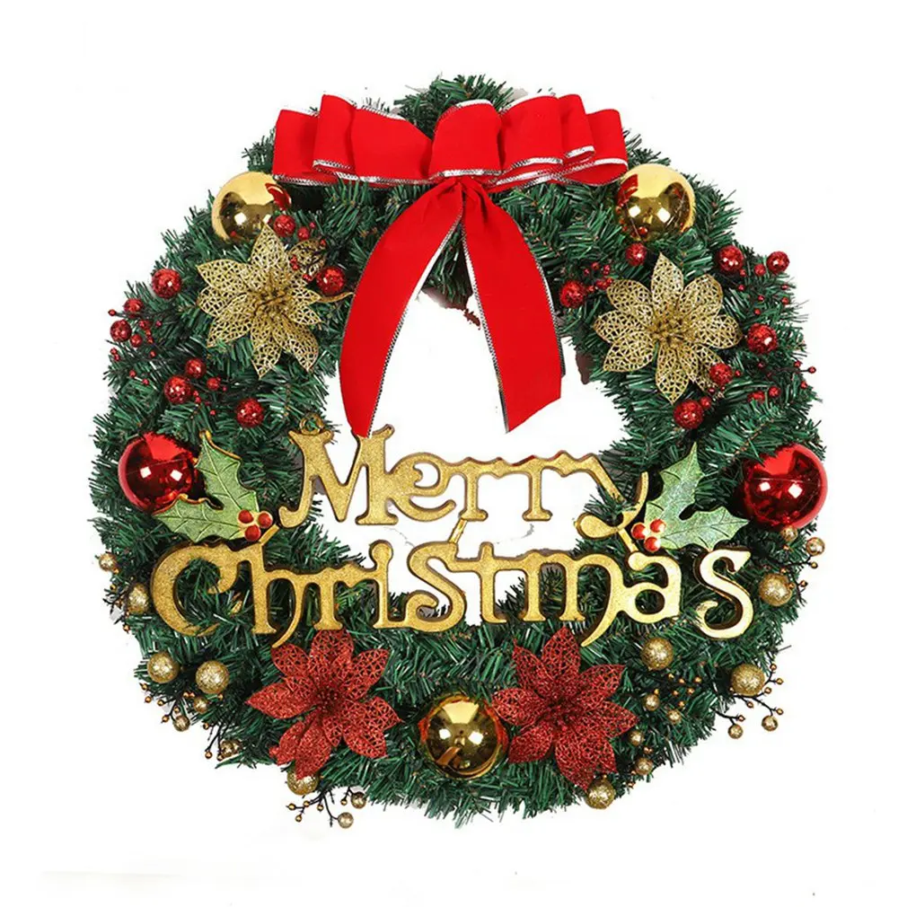 

Christmas Wreath Gold Powder Flower Ribbon Nameplate Decoration PVC Holiday Wreath Christmas Door Listing Decoration