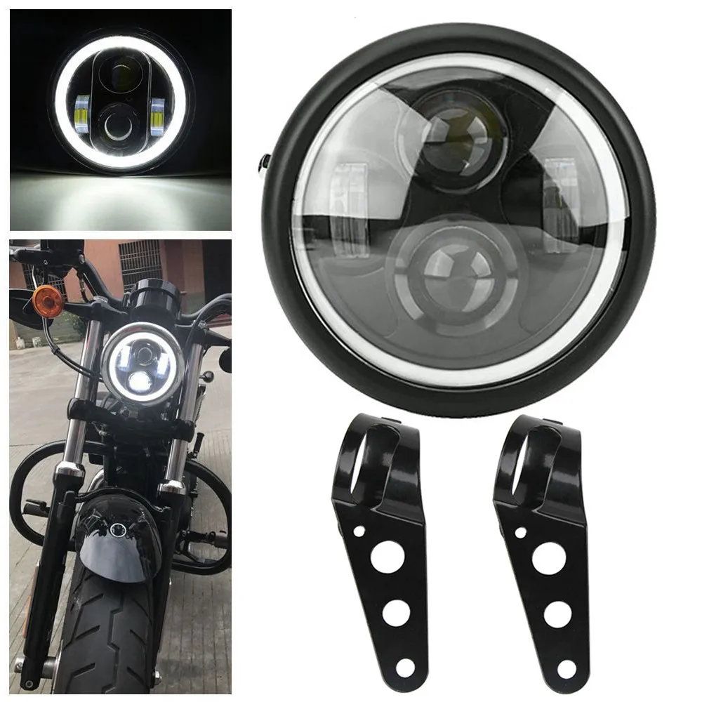 

Motorcycle LED Headlight Hi&Lo HeadLamp Bulb DRL with Angel Ring for Harley Sportster Cafe Racer Bobber Iron 883