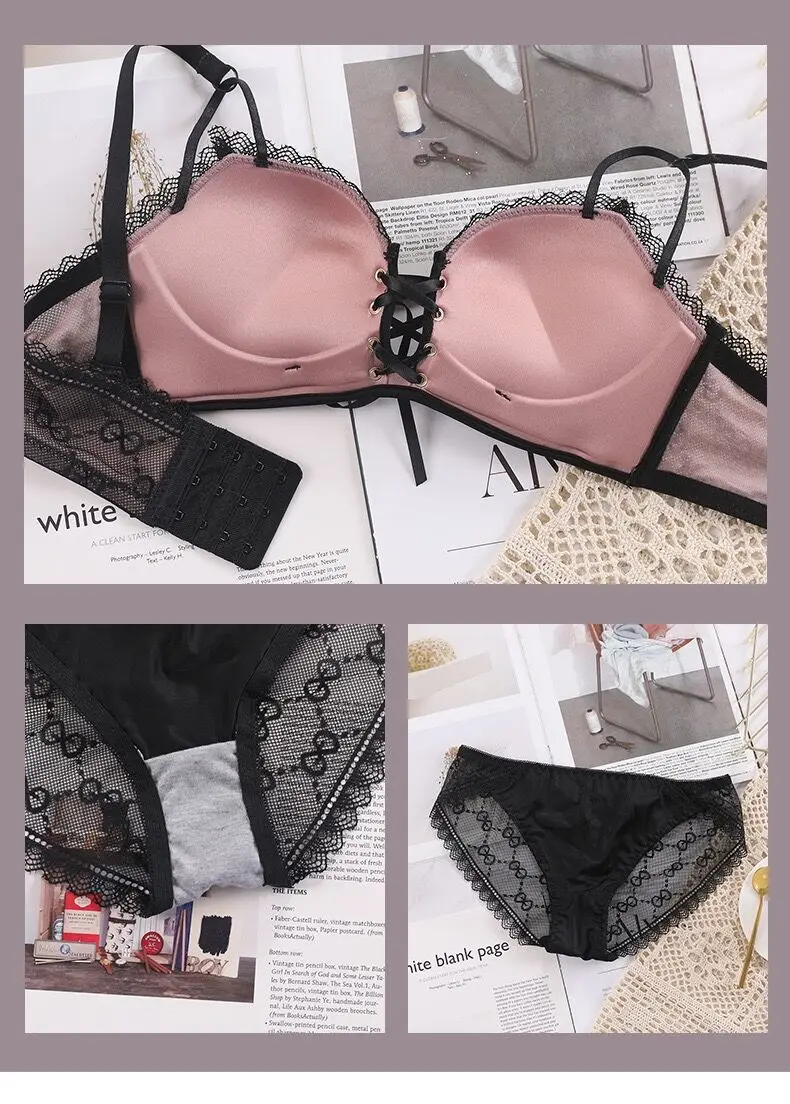 

Anlito New Women's Gathered 1/2 Bra Adjustable Rimless Lace Comfortable Sexy breathable Back Three-breasted Buckle (4 Color)