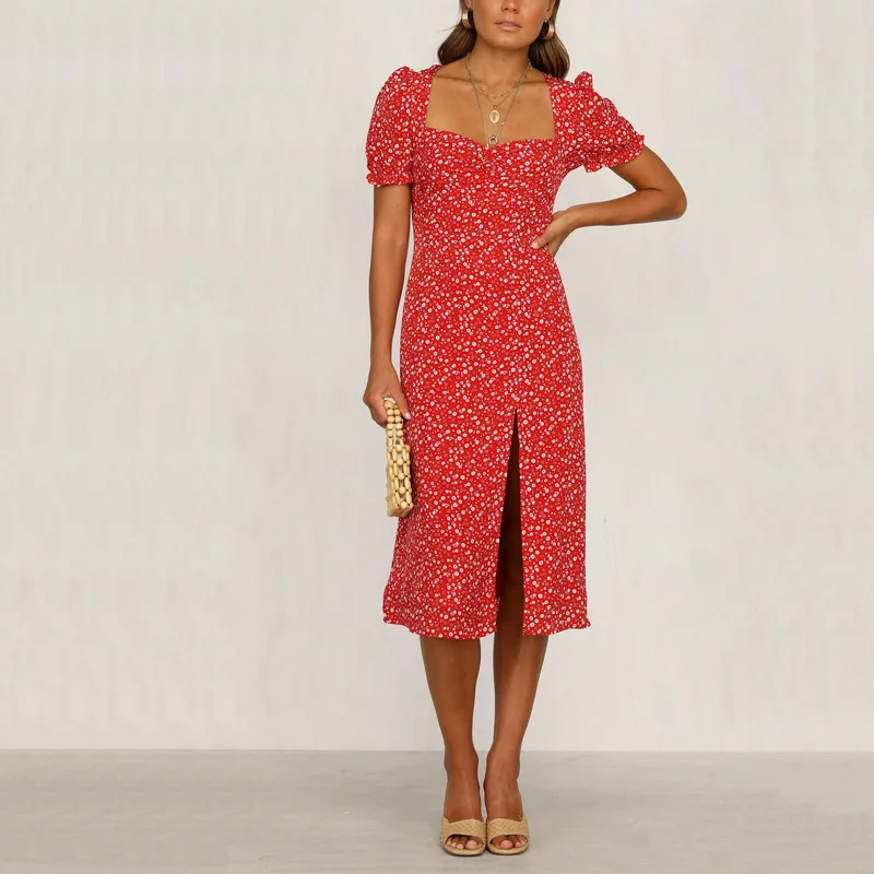 Женское повседневное летнее платье с цветочным принтом и квадратным воротником