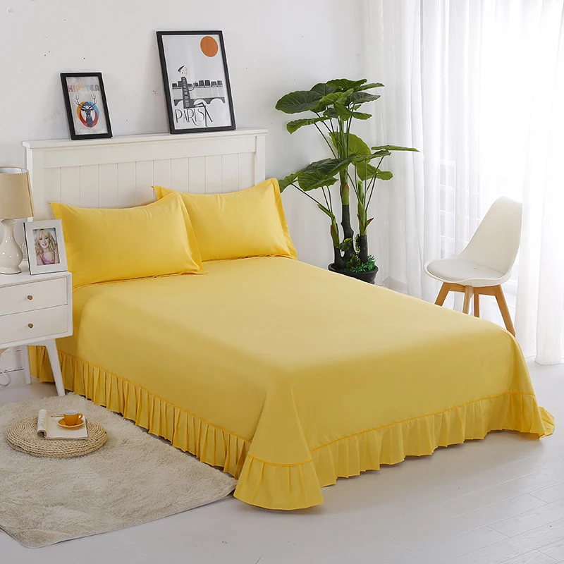 yellow 1 шт хлопок утолщенная простыня фиксированный ремень Мягкий Нескользящий Король Королева сплошной цвет покрывало высокое качество покрывало - Цвет: yellow