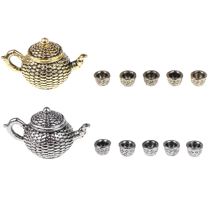 

6 Pcs Teapot Cup 1: 12 Dollhouse Furniture Miniature Dining Ware Toy Metal Tea Set