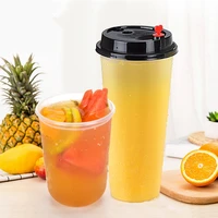 50pcs net red bubble tea cup transparent disposable plastic cups milk tea cup ice cream cup packaging juice cups with lids