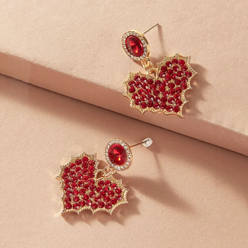 Docona роскошные стразы в форме сердца свисающие серьги для женщин из красного