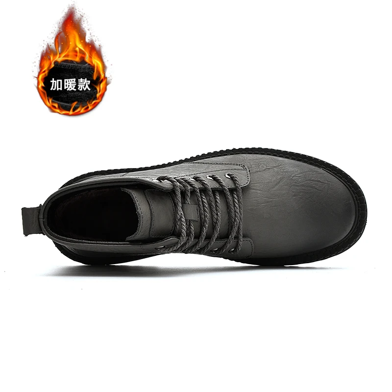 Рабочие мужские ботинки модная зимняя теплая обувь черные повседневные зимние