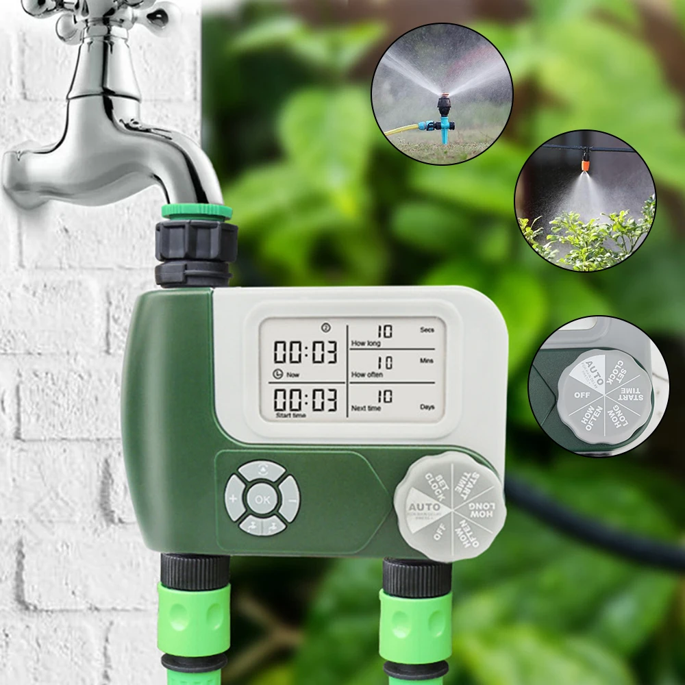 

Automatic Garden Water Timers Digital Hose ​Faucet Timer with 2 Outlet Programmable Irrigation Controller Battery Operated