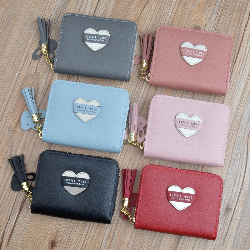 

New Tassel Cute Love Wallet Mini Fashion Slim Wallet Short paragraph Purses High Capacity Multifunction Card Holder Money Bag