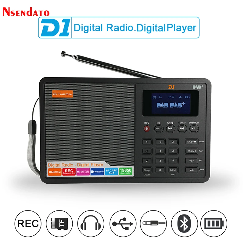 Цифровое FM DAB радио GTMEDIA D1 Bluetooth + BT TF карта AUX 1 8 дюймов ЖК дисплей будильник динамик