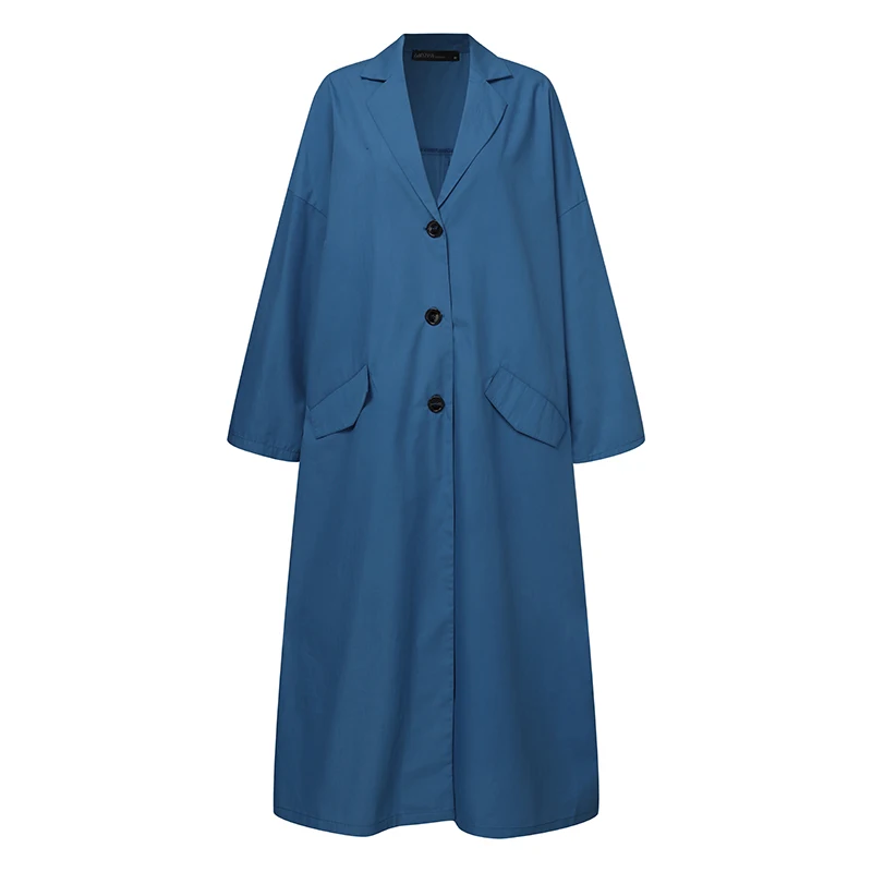

ZANZEA Women Autumn Lapel Neck Loose Long Jackets Long Sleeve Windbreaker Fashion Thin Coats Casual Solid Buttons Outwear 5XL
