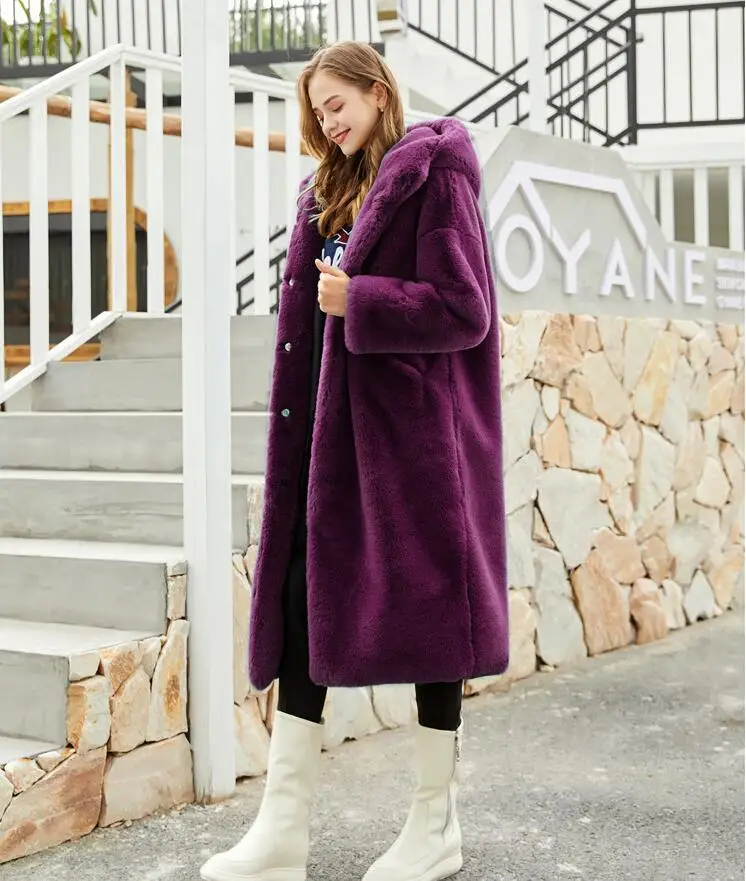 Oversized Winter Warm hooded Jacket women Thicken Long Coat Solid color Faux Fur Coat Women Casual Women Fur Faux Jacket Outwear