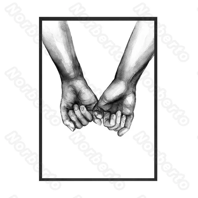 

Canvas Painting Poster Warm and Romantic Love Black and White Sketch Drawing Couple Holding Hands Kiss for Home Rooms Decoration