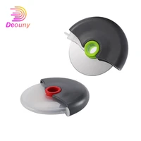 deouny stainless steel round wheel pizza cutter with protective cover roulette roller dough pizza hob slicer baking kitchen tool