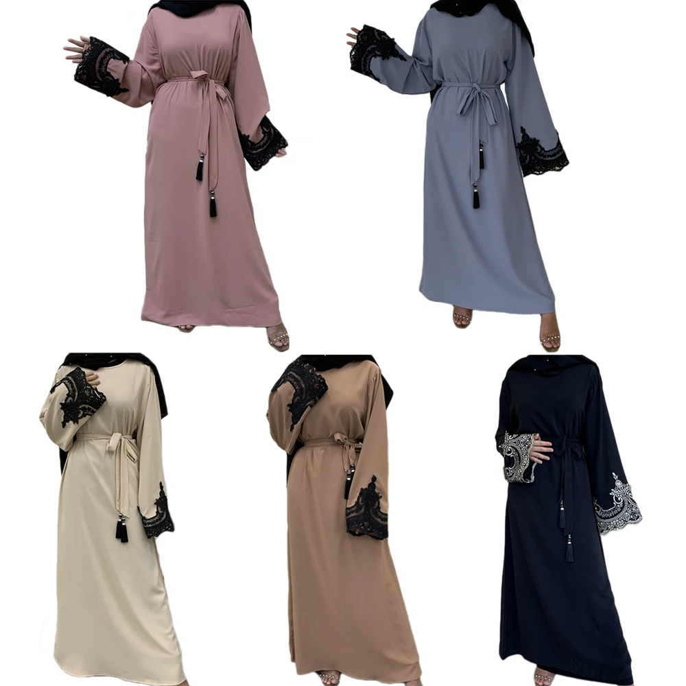 Арабское Jilbab, мусульманское женское длинное платье, Абая, кружевное, лоскутное, макси, платье, свободное, турецкий, Elibise, Ramadan, кафтан, модное, ...