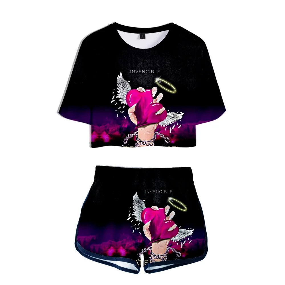 

2020 katie angel Dew navel Sport Girls Short Sleeve tracksuit Beautiful Girls Hot Sexy Two Pieces sets 3D T-shirts shorts Pants