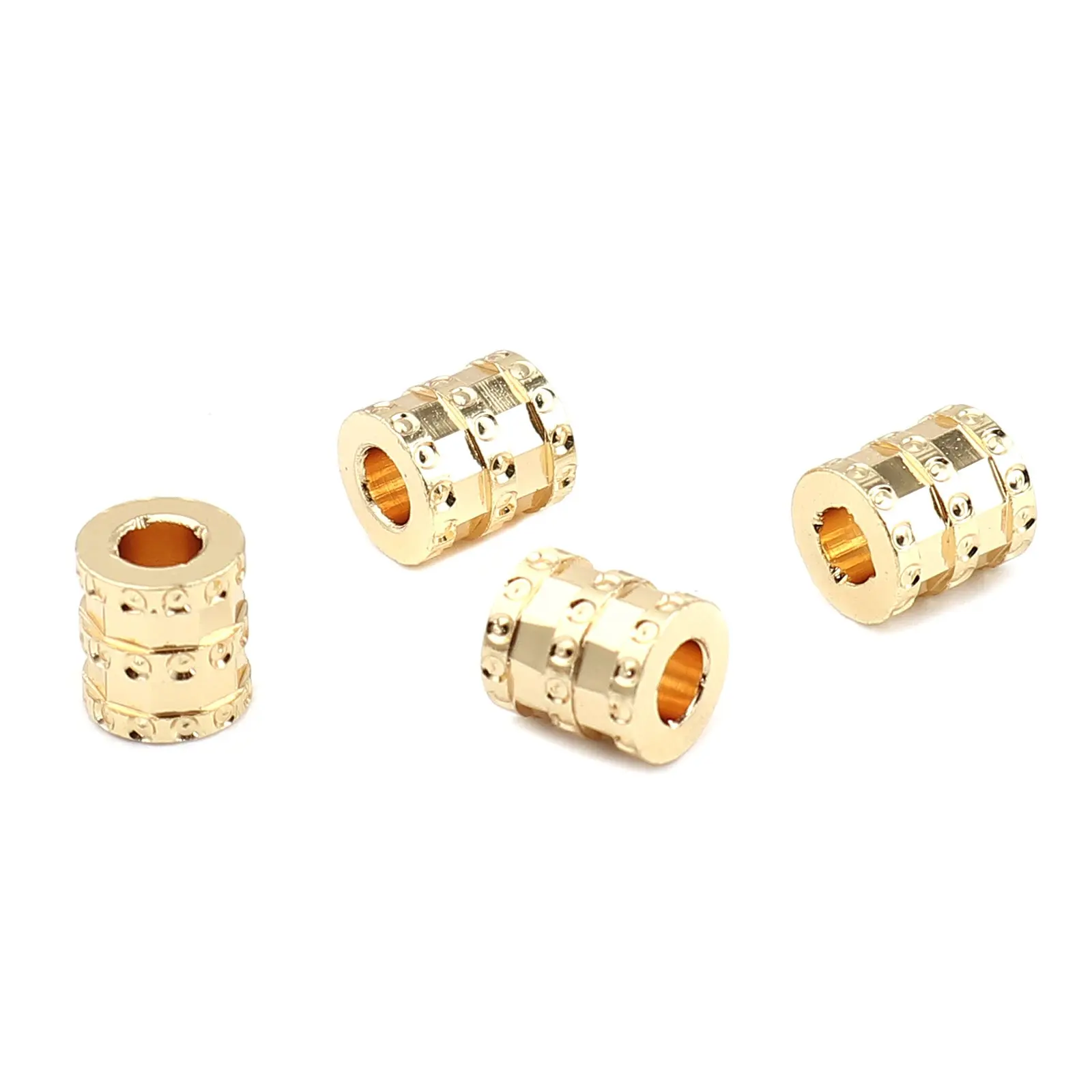

3PCs Cylinder Gold Color Dot Copper Beads DIY Making Earrings Bracelets Loose Large Hole Metal Beads Jewelry About 7mm x 6mm