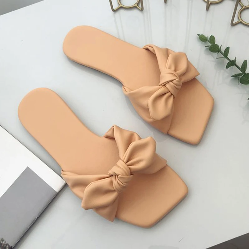 

Women Bohemian Bow Flat Slippers Summer Outdoor Slides Non-slip Beach Shoes Flip Flops Slip On Slippers Slides Zapatos Mujer