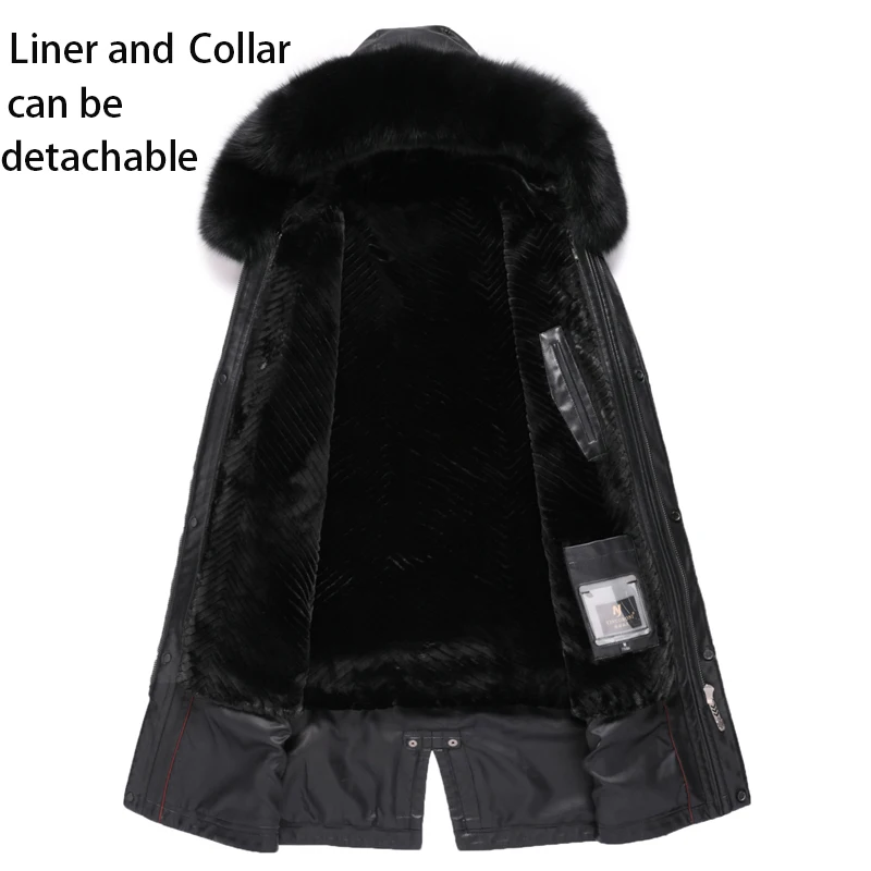 

Handsome Jacket Men 2020 New Desigen Fashion Men's Leather Jacket with Hat Winter Warm Jackets Men Fur Liner Detachable, M-4XL