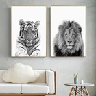 Черно-белая животная настенная Картина на холсте Современный домашний декор Скандинавская картина лев тигр плакаты и принты для украшения спальни