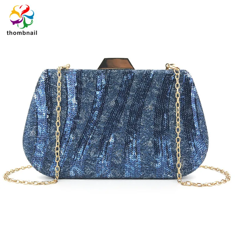 Женский элегантный вечерний клатч с кристаллами и бриллиантами синяя свадебная