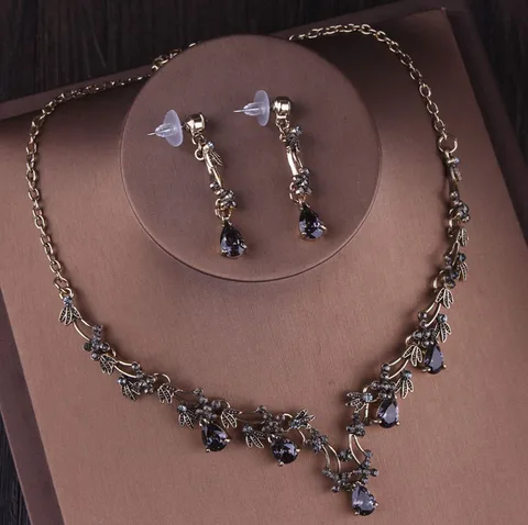 Комплект ювелирных изделий в стиле барокко, золотистые тиары, ожерелье, серьги, сердце с черными кристаллами, Свадебный комплект из Дубая