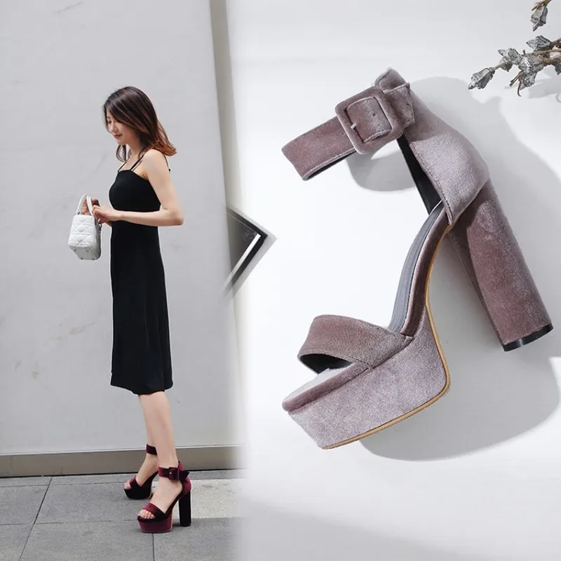 Женские бархатные сандалии MAZIAO элегантные босоножки на толстом высоком