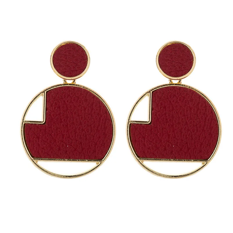 M&ampG Geometric Faux Leather Earrings for Women Black Gold Circle Pendant Drop Fashion Jewelry Accessories Hot Sale Gift | Украшения и