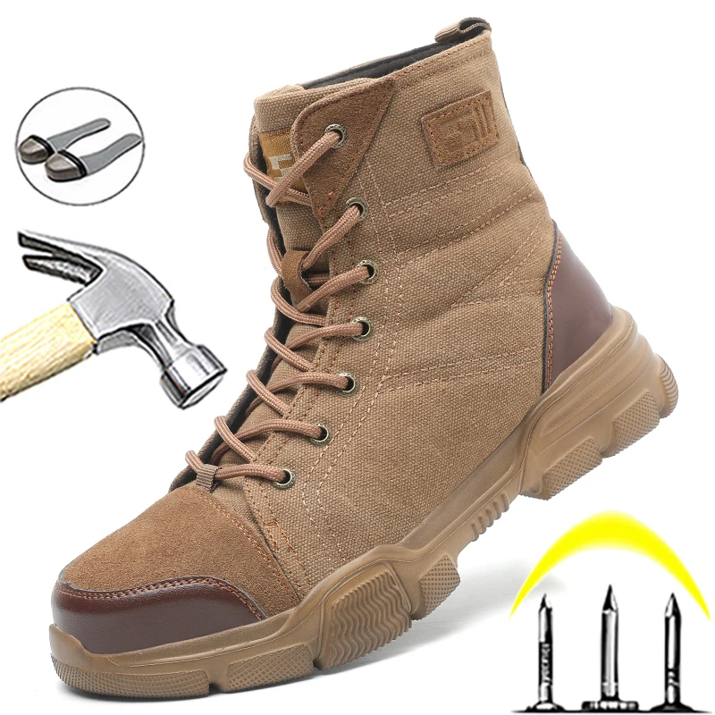 

Pop Safety Shoes Boots Men Military Boots Outdoor Work Boots Steel Toe Shoes Plus Velvet Winter Boots Puncture-Proof Boots Men