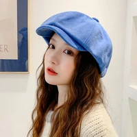 new fashion hat female autumn winter korean version versatile cap solid color octagonal newsboy casual hat british retro beret