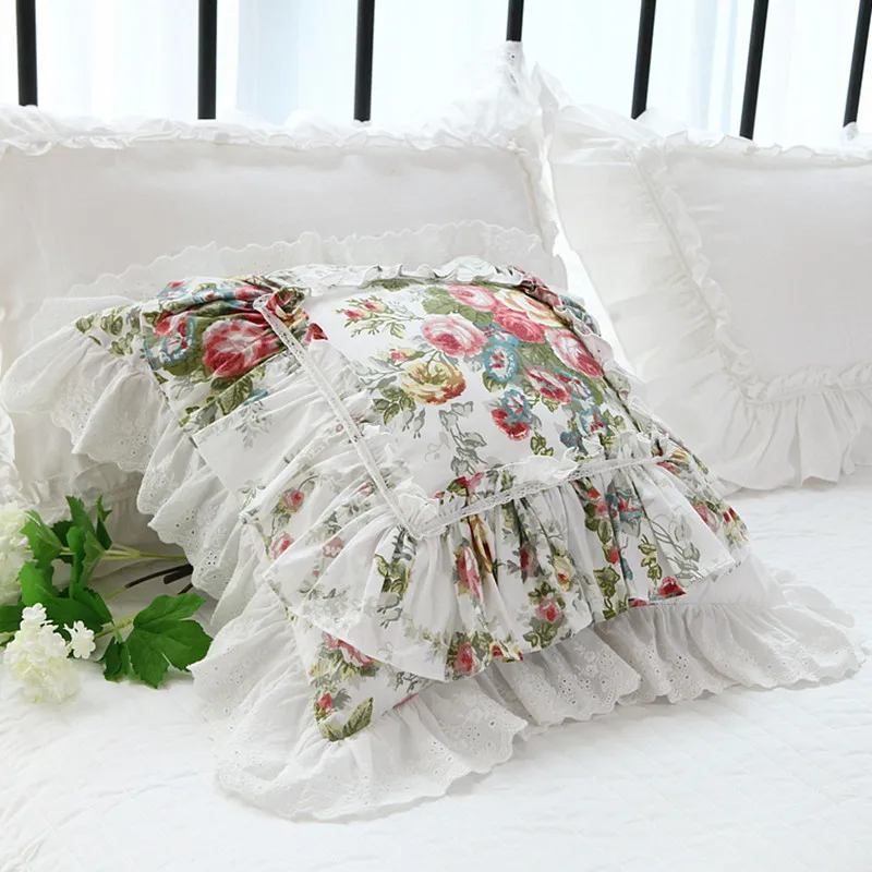 

Luxury Ruffle Lace cushion cover pastoral print garden pillow cover Bed bedding pillowcase Sofa throw pillow decorative pillows