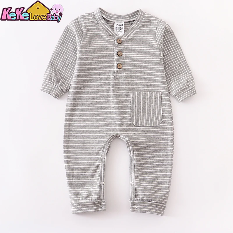 New Baby Rompers For Boy Clothing Grey Stripe New Born Clothes One Pieces Pajamas Cotton Newborn Jumpsuit Costume Spring Autumn