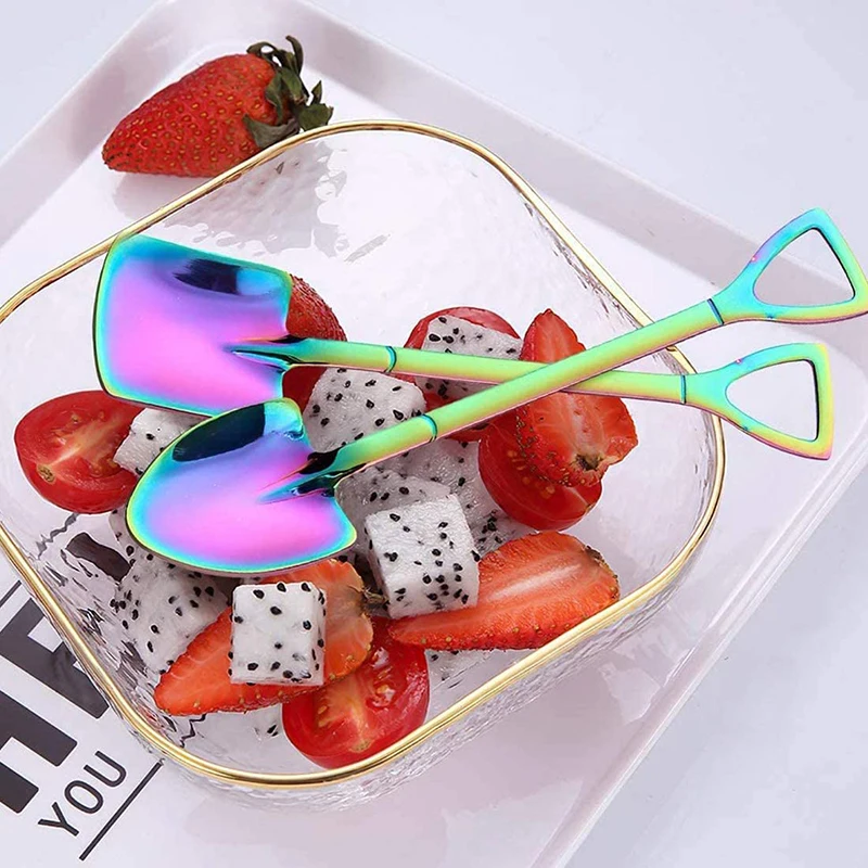 

Stainless Steel Iron Shovel Spoon Coffee Ice Cream Spoon Engineering Shovel Retro Cute Square Head Spoon Kitchen Gadget 1pc