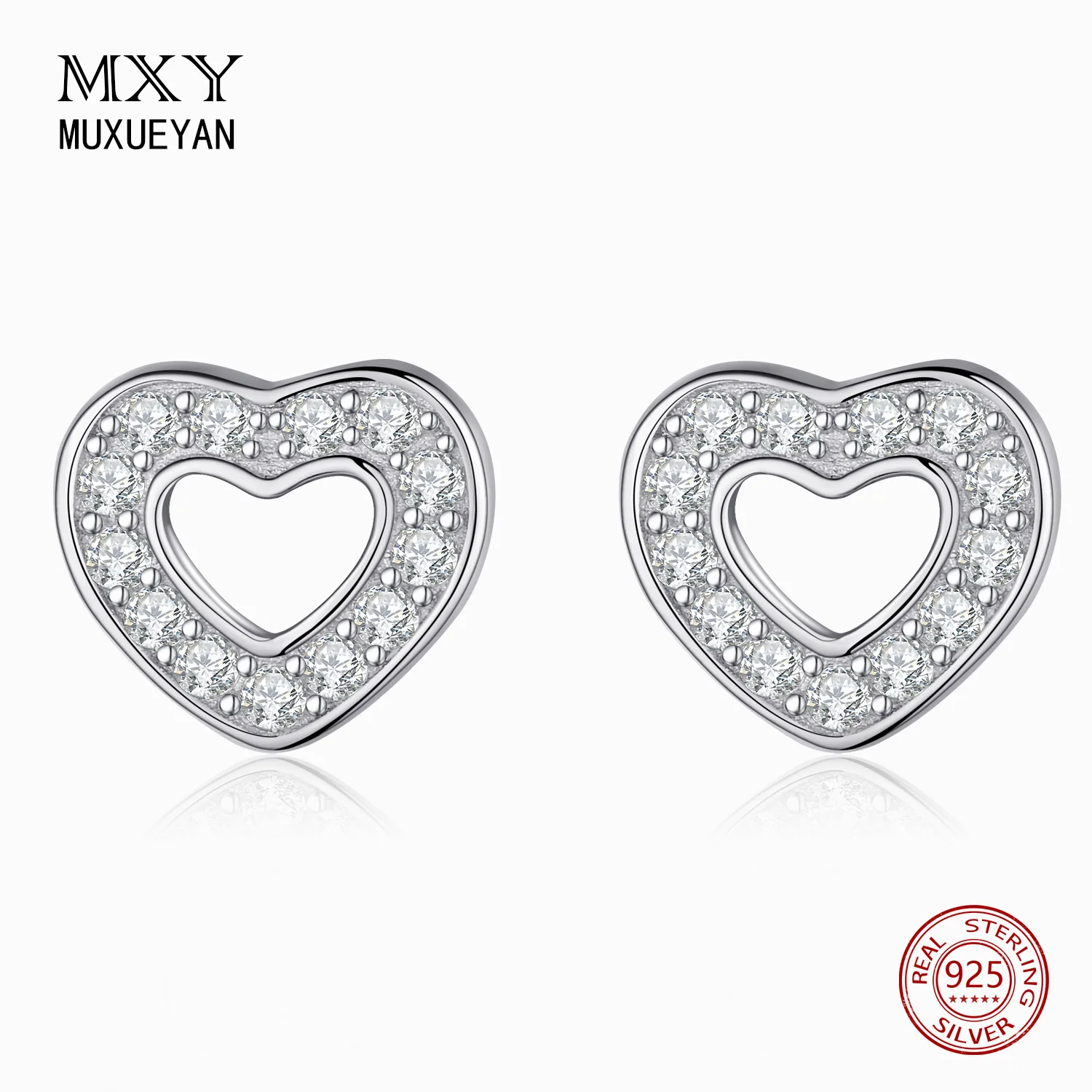 

925 Sterling Silver Love heart Stud Earrings for women fine Jewelry Valentine’s Day gifts MUXUEYAN 2021 trend