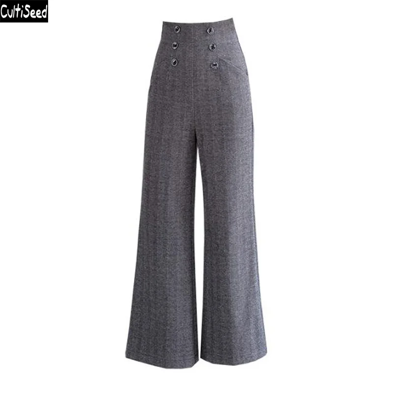 2021 Женские клетчатые шерстяные брюки с широкими штанинами женский осень зима