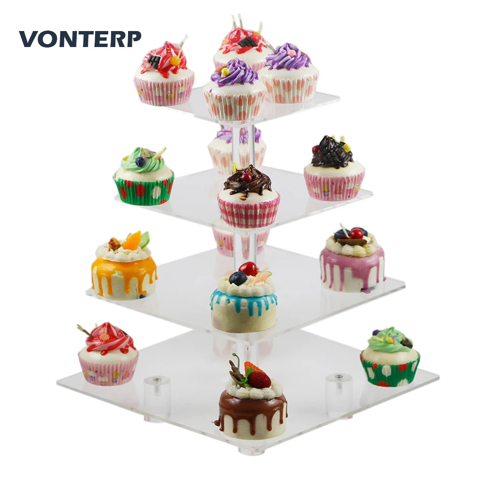 Hmroovom квадратная прозрачная 4 ярусная акриловая подставка для кексов/акриловая