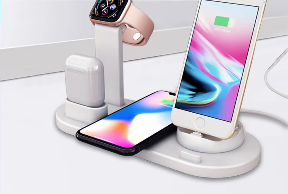 4 в 1 беспроводная зарядная док-станция для Apple Watch 3 2 airpods iPhone X XS Max XR 8 Plus Qi Быстрое беспроводное зарядное устройство Подставка