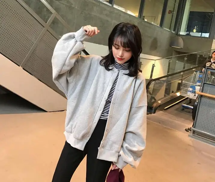 Женские толстовки в Корейском стиле, желтый Топ harajuku с капюшоном, зимняя одежда, женская одежда с длинным рукавом, одежда негабаритных размеров kawaii - Цвет: Серый