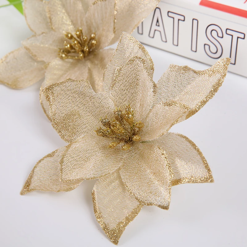50 шт. рождественские блестящие Искусственные цветы Poinsettia украшения для дома и