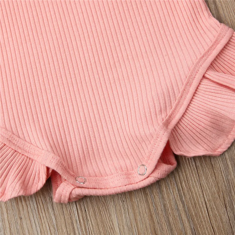 

Cute Kids Baby Girl Knitted Cotton Bodysuits Long Sleeve O-Neck Ruffle Bodysuit Newborn Autumn Clothes Solid Jumpsuits 0-18M New