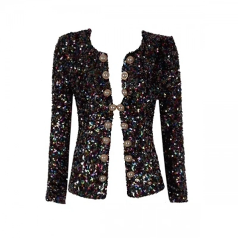 Новинка 2019 модный стиль крутая Черная куртка с блестками женские куртки длинным