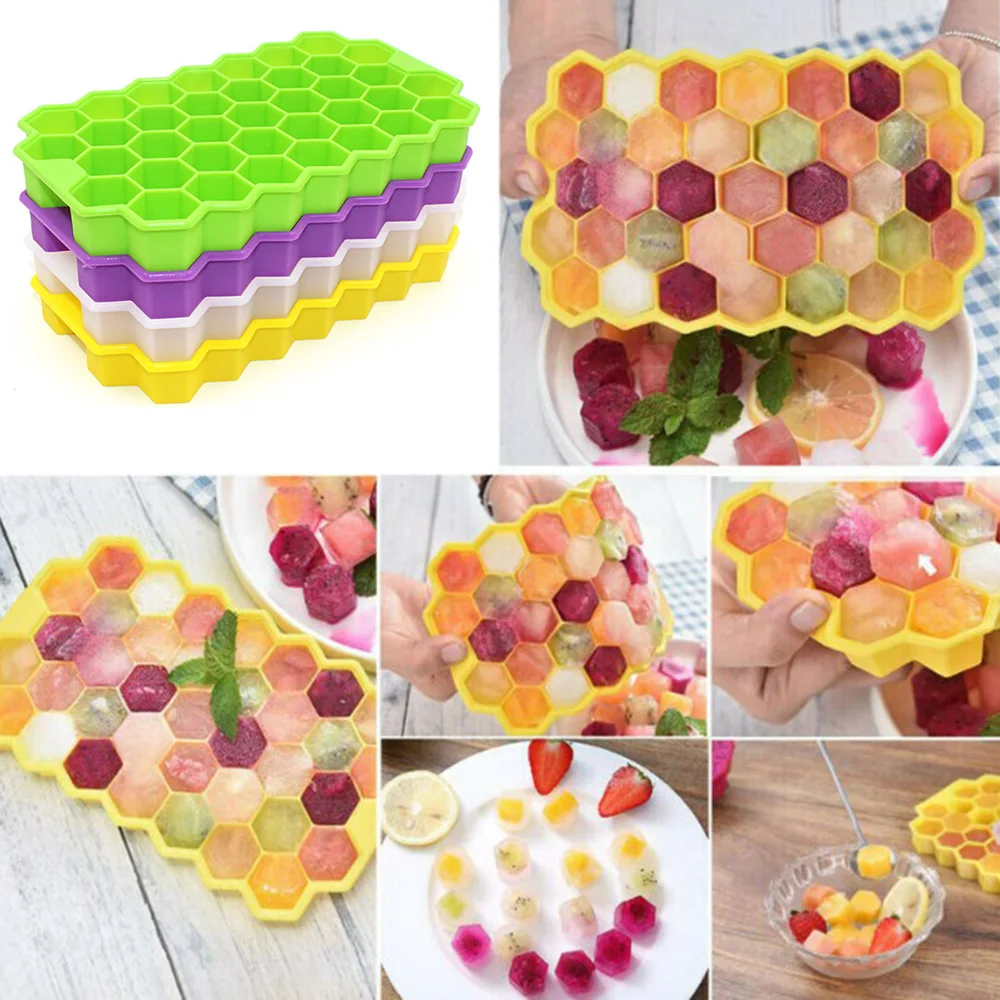 

Honeycomb Shape Ice Cube Tray 37 Cubes Silicone Frozen No Lid Hot Sale