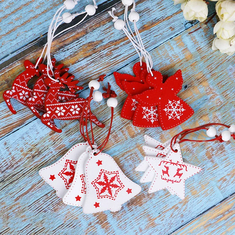 12 шт./кор. деревянные Рождественские Подвески Украшения Смешанные Jingle Bell/с изображением снеговика/оленя со звездами для детей Рождественская елка Подвесные Подарки Декор