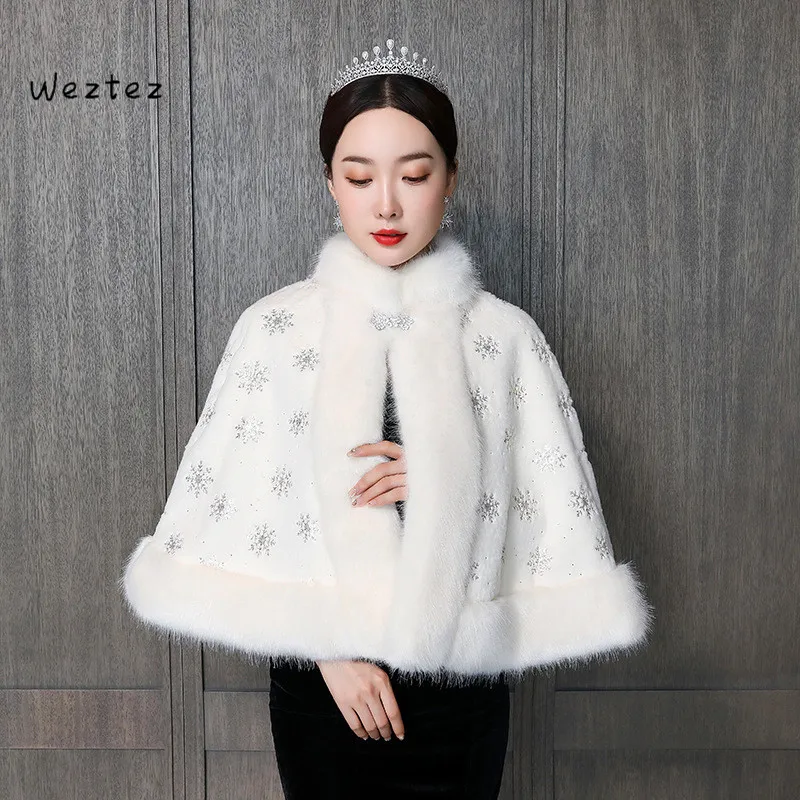 Wedding Cape Shawl Elegant Faux Fur Bridal Wraps Women Stoles Evening Party Jackets Bolero De Mariage PJ134 |