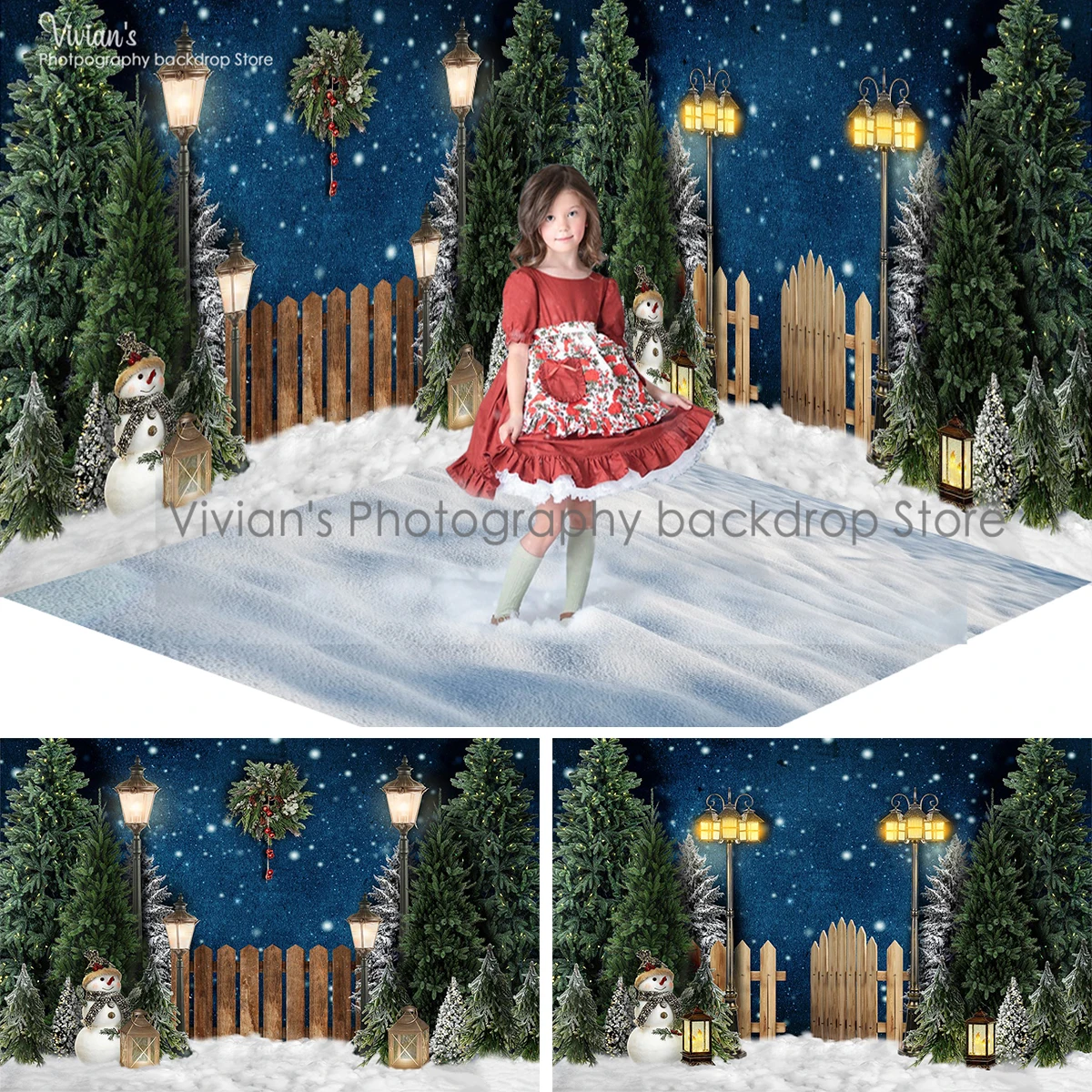 

Снежный Рождественский фон для детской семейной фотосъемки