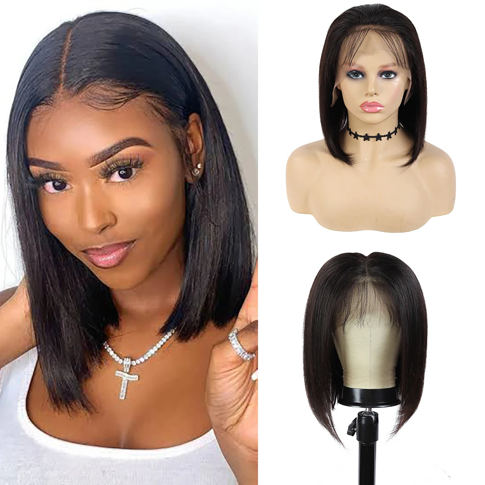 13x4 Lace Front Human Hair Wigs Brazilian Straight Bob Wigs For Black Women Non-Remy Pre Plucked HD Lace Frontal Wigs